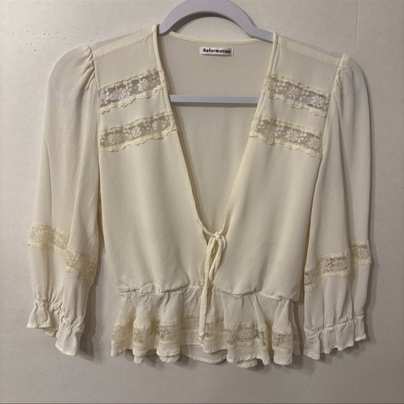 Reformation Tops - Reformation womens Ivory Lace Accent Blouse Size Small